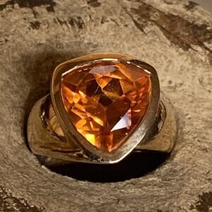 Ross Simons Ring Sz 6 Gold Plated over Sterling & Lab Created Orange Sapphire